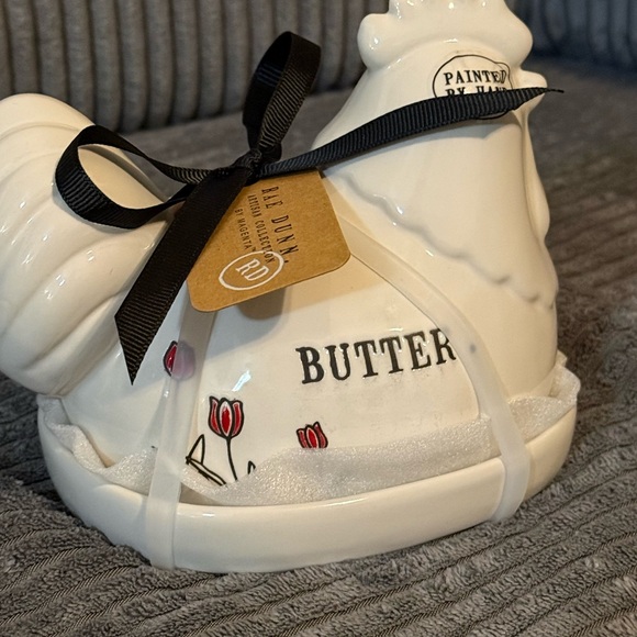 Rae Dunn Other - Rae Dunn Chicken 🐔 Shaped Butter Dish with Red Floral Design NWT